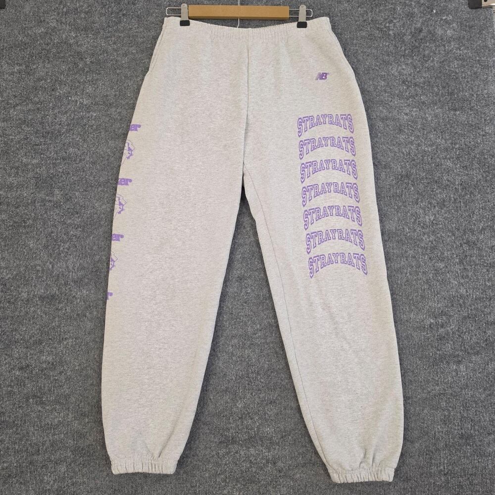 Stray Rats x New Balance Pant Mens Medium The Joker Sweatpants Fleece Grey Relax